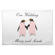 Gay Pride Lesbian Penguins Holding Hands Cloth Placemat