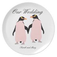 Gay Pride Lesbian Penguins Holding Hands Plate
