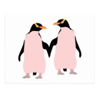 Gay Pride Lesbian Penguins Holding Hands Postcard