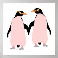 Gay Pride Lesbian Penguins Holding Hands Poster