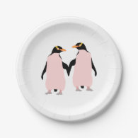 Gay Pride Lesbian Penguins Holding Hands 7 Inch Paper Plate