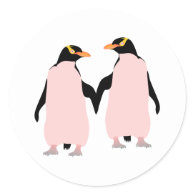 Gay Pride Lesbian Penguins Holding Hands Round Sticker