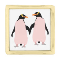 Gay Pride Lesbian Penguins Holding Hands Gold Finish Lapel Pin
