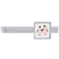 Gay Pride Lesbian Penguins Holding Hands Silver Finish Tie Bar