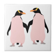 Gay Pride Lesbian Penguins Holding Hands Tile