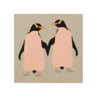 Gay Pride Lesbian Penguins Holding Hands Wood Canvases