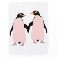 Gay Pride Lesbian Penguins Holding Hands Swaddle Blankets