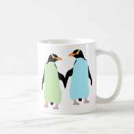 Gay Pride Penguins Holding Hands Basic White Mug