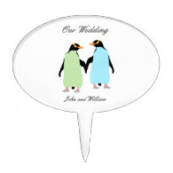 Gay Pride Penguins Holding Hands Cake Toppers