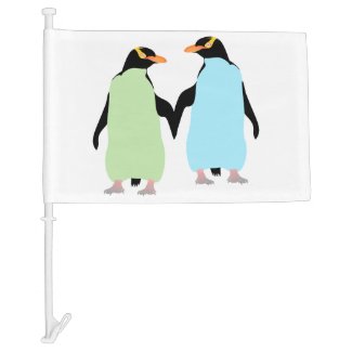 Gay Pride Penguins Holding Hands Car Flag