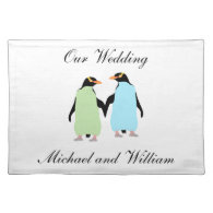 Gay Pride Penguins Holding Hands Cloth Placemat