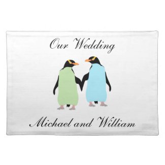 Gay Pride Penguins Holding Hands Cloth Placemat