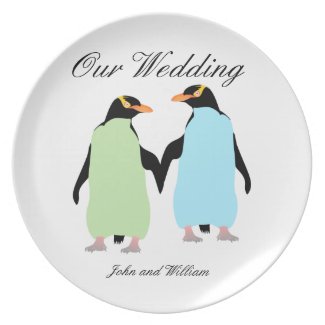 Gay Pride Penguins Holding Hands Dinner Plate