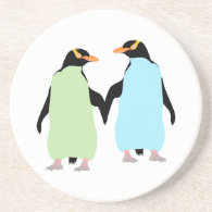 Gay Pride Penguins Holding Hands Drink Coaster