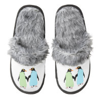 Gay Pride Penguins Holding Hands Pair Of Fuzzy Slippers
