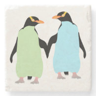 Gay Pride Penguins Holding Hands Stone Beverage Coaster