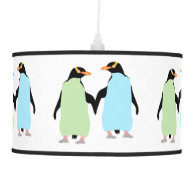Gay Pride Penguins Holding Hands Hanging Lamp