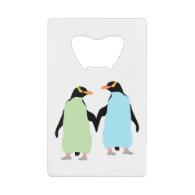 Gay Pride Penguins Holding Hands Credit Card Bottle Opener