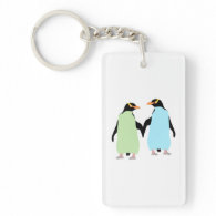 Gay Pride Penguins Holding Hands Double-Sided Rectangular Acrylic Keychain