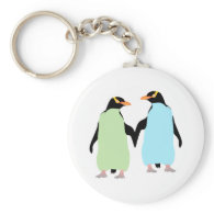 Gay Pride Penguins Holding Hands Basic Round Button Keychain