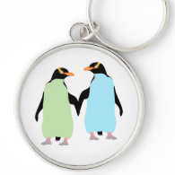 Gay Pride Penguins Holding Hands Silver-Colored Round Keychain
