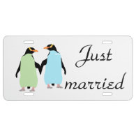 Gay Pride Penguins Holding Hands License Plate