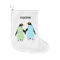 Gay Pride Penguins Holding Hands Large Christmas Stocking