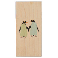 Gay Pride Penguins Holding Hands Wood USB 2.0 Flash Drive
