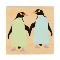 Gay Pride Penguins Holding Hands Maple Wood Coaster