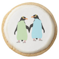 Gay Pride Penguins Holding Hands Round Premium Shortbread Cookie