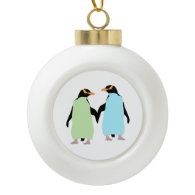 Gay Pride Penguins Holding Hands Ceramic Ball Ornament
