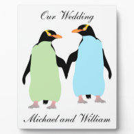 Gay Pride Penguins Holding Hands Photo Plaques