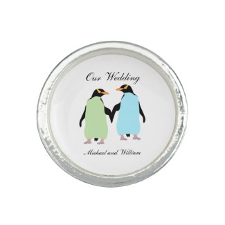 Gay Pride Penguins Holding Hands Photo Ring