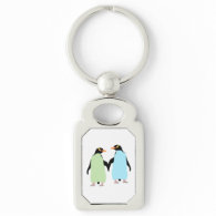 Gay Pride Penguins Holding Hands Silver-Colored Rectangle Keychain