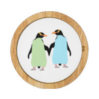 Gay Pride Penguins Holding Hands Round Cheese Board