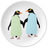 Gay Pride Penguins Holding Hands Porcelain Plate