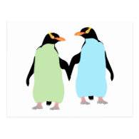 Gay Pride Penguins Holding Hands Postcard