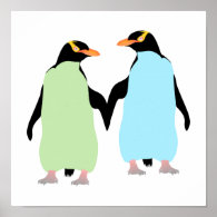 Gay Pride Penguins Holding Hands Poster