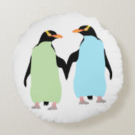 Gay Pride Penguins Holding Hands Round Pillow