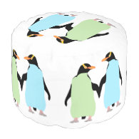 Gay Pride Penguins Holding Hands Round Pouf