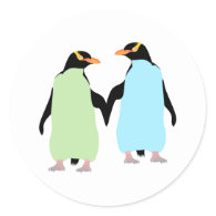 Gay Pride Penguins Holding Hands Round Sticker