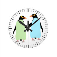 Gay Pride Penguins Holding Hands Round Wall Clock