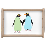 Gay Pride Penguins Holding Hands Serving Tray