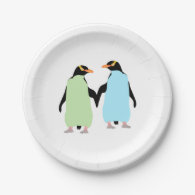Gay Pride Penguins Holding Hands 7 Inch Paper Plate
