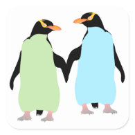 Gay Pride Penguins Holding Hands Square Sticker