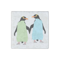 Gay Pride Penguins Holding Hands Stone Magnet