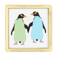 Gay Pride Penguins Holding Hands Gold Finish Lapel Pin