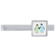Gay Pride Penguins Holding Hands Silver Finish Tie Bar