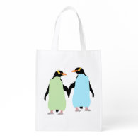 Gay Pride Penguins Holding Hands Reusable Grocery Bag