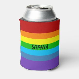 Gay Pride Rainbow Can or Bottle Holder Custom Name
